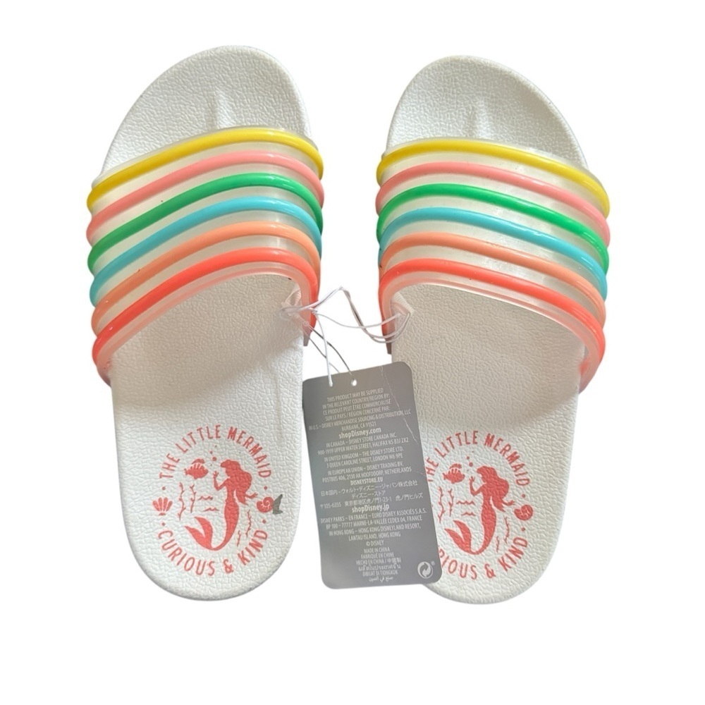 BNWT Disney Parks Little Mermaid Ariel Rainbow Striped Swim Slide Sandals Sz 2/3